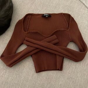 Brown long sleeve crop ribbed